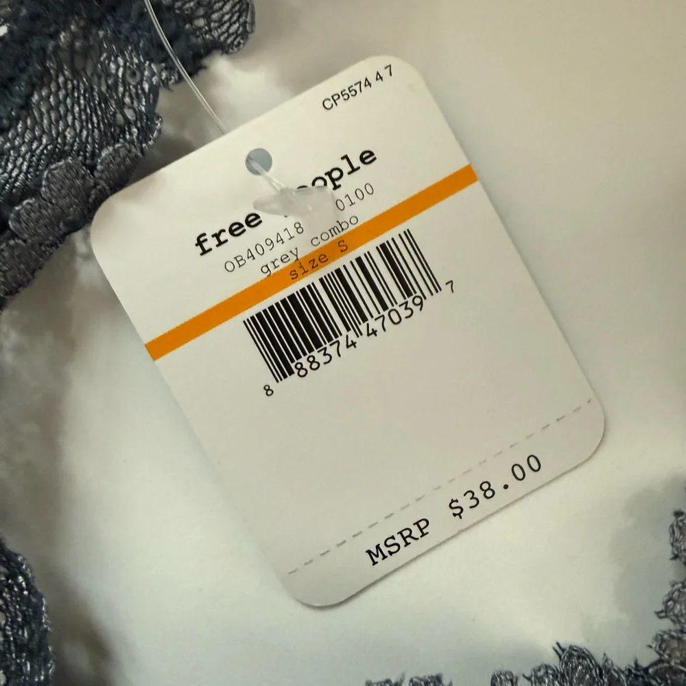 Free People Wild Roses Lace Racerback Bralette Bra Small‎ NWT Grey Combo